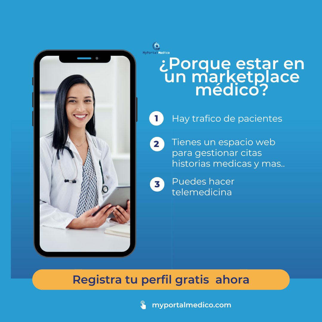 MyPortalMedico's tweet photo. @oti_mata "¿Eres médico? Únete a nuestra comunidad y ofrece servicios de telemedicina a tus pacientes. Simplifica tu práctica médica y llega a más pacientes. https://t.co/JuTgwTkNYv