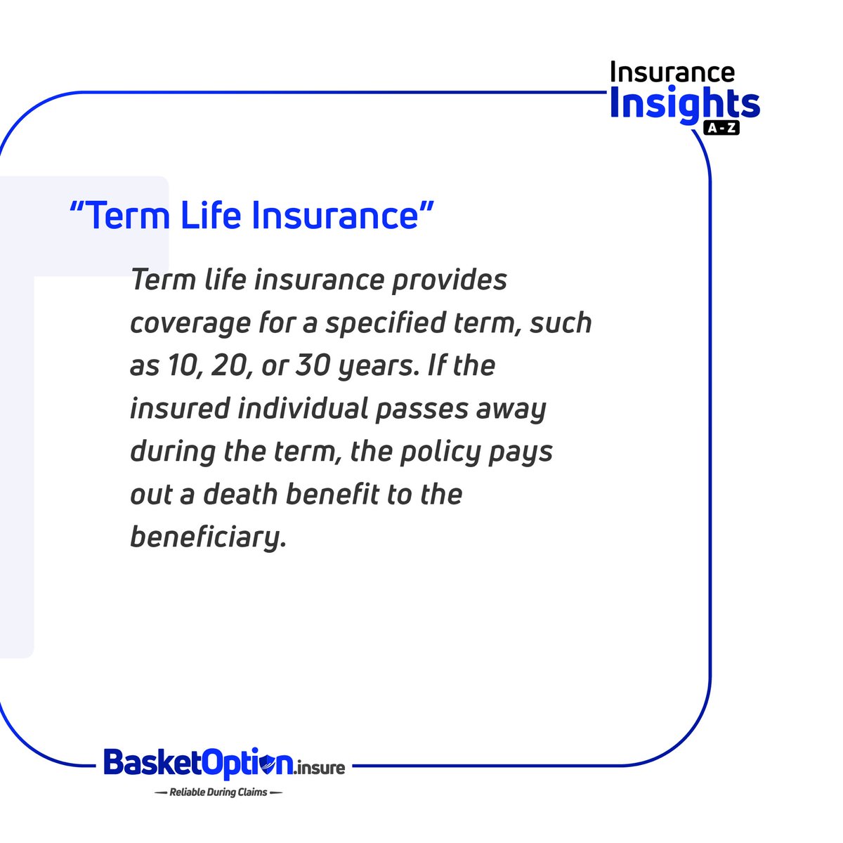 On Day 20 of our 26-day journey through insurance, let’s explore the concept of “Term Life Insurance”. 
Stay tuned for more insights! 

#Insurance #BasketOptionInsure #Termlifeinsurance #stockmarketcrash #cloudsecurity #Worldle859 #ThursdayThoughts #GV100