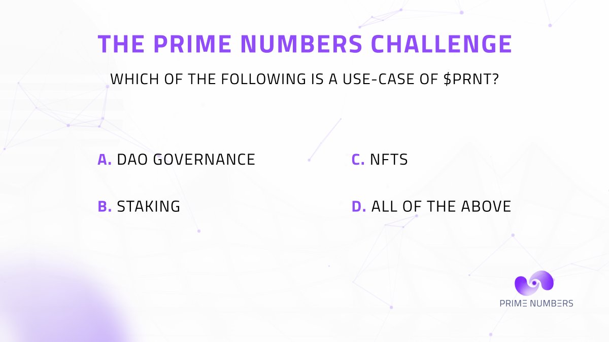 The Prime Numbers Challenge!

🟣 Question 6 of 8

Like, retweet this tweet &amp; answer the question correctly in the comments below 👇

3 lucky winners will win $100 in $PRNT each at the end of the challenge!

#BuiltOnXDC #PrimeNumbers #win100