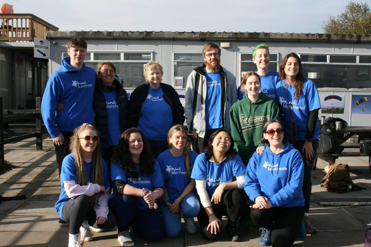 ManchesterMind's tweet photo. Huge congratulations to our brave team of 12 staff who completed a 11-15,000 foot skydive yesterday in aid of our local mental health services.  

If you would like to show your support please feel free to make a small donation>> https://t.co/hsWQUVN46e

#ManchesterMind #skydive https://t.co/dH9JwyaalO