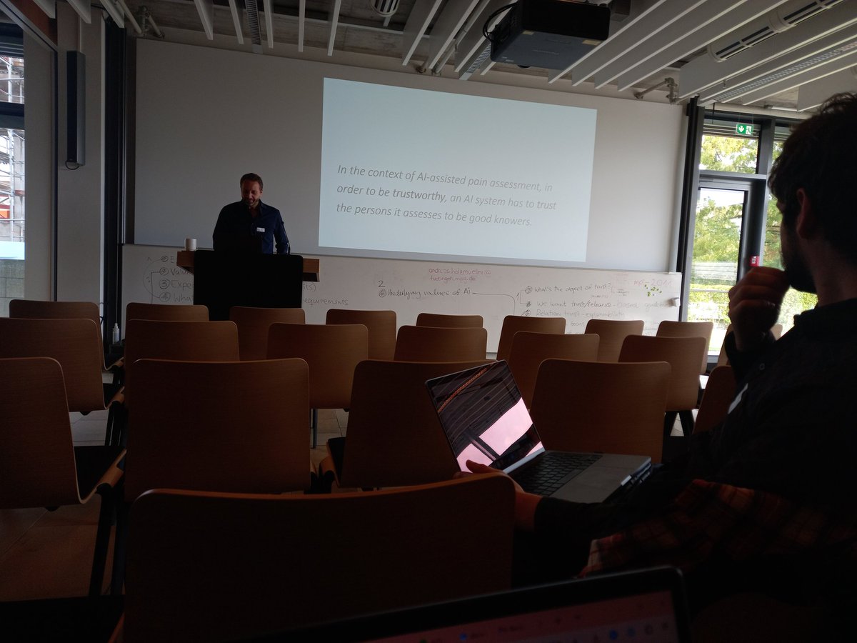 iamSaraBlanco's tweet photo. We conclude the #AITEConference with Wulf Loh talking about trust and epistemic injustice in AI-assisted pain detection. Thank you so much to all the participants for sharing your thoughts and feedback with us here in Tübingen :)

📷 Wolf Loh and Timo Freisleben. https://t.co/zn6aIhIyEU