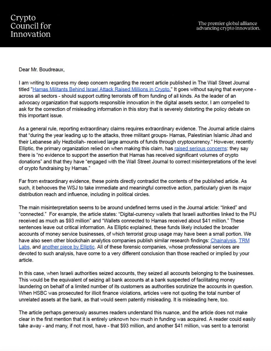 The @WSJ published a misleading article about crypto being used by Hamas. Its claims about $ are provably false. This is exactly what blockchains are good for - provable, verifiable, public ledgers that anyone can use. I asked @WSJ to meet its own stds: tinyurl.com/yckrsxjb