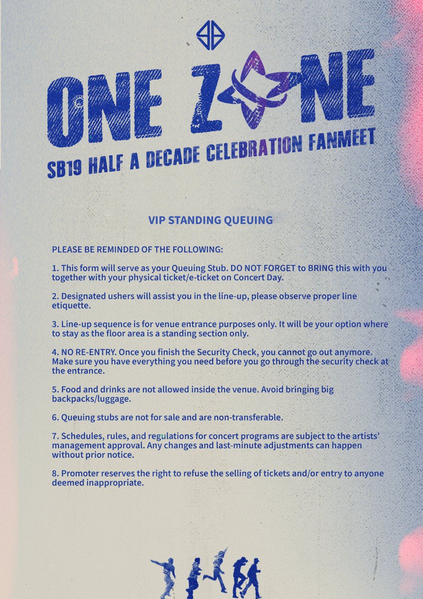 🔹ONE ZONE [SB19 HALF A DECADE CELEBRATION] FANMEET

📢For our VIP Standing Ticket holders, we've prepared a comprehensive guide to ensure that you have the best fanmeet experience possible. Please take a moment to review the guidelines provided below. This guide will help you
