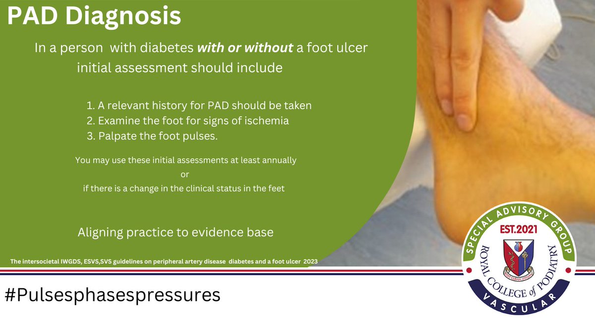 PodVascSAG's tweet photo. Initial Vascular assessment always starts  with establishing a relevant History for PAD in a person with diabetes  and palpation of pulses @RoyColPod @vascularnurses  @ThePodiatristUK @vascularnurses https://t.co/VJg9OZ4NrV