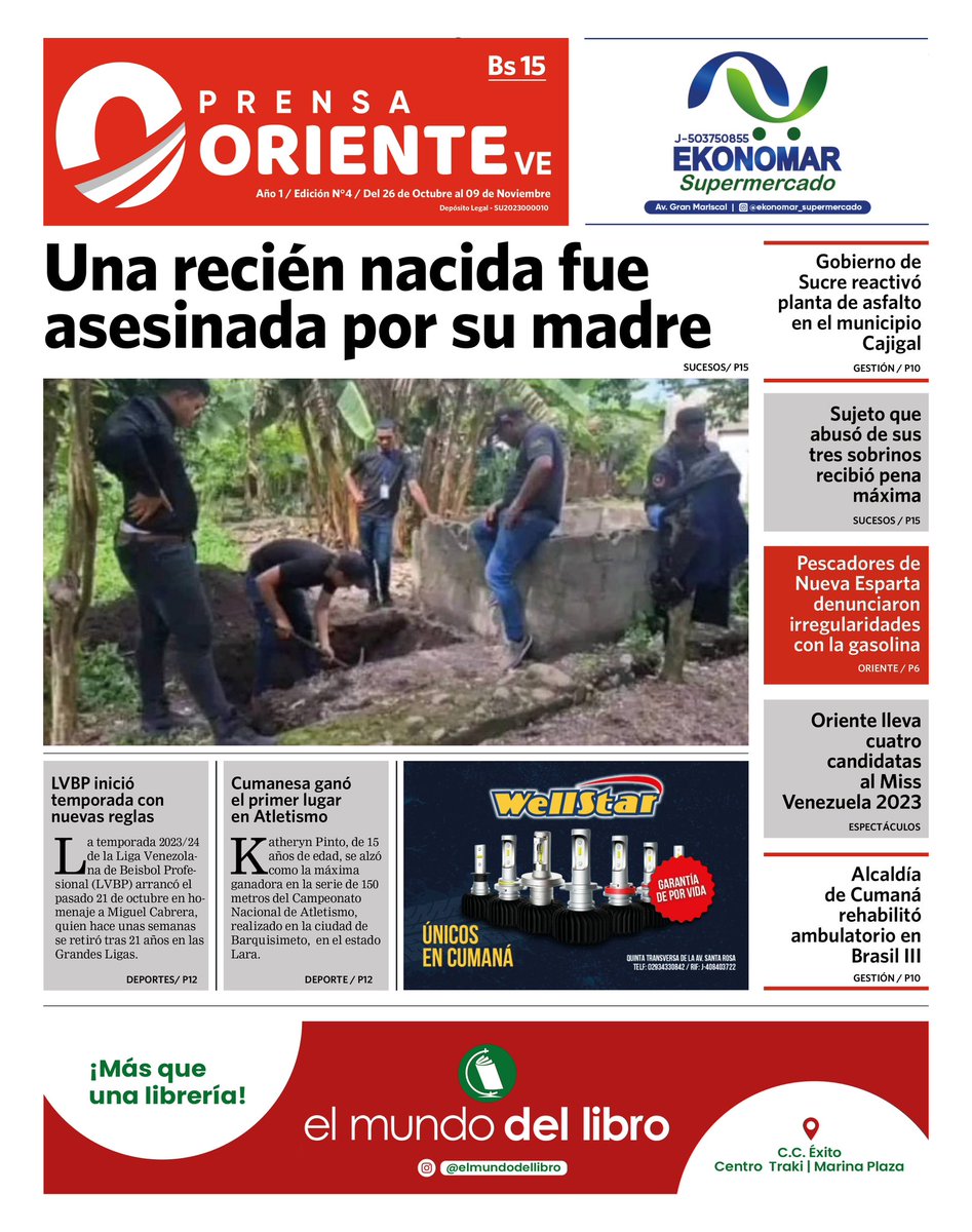 PrensaOrienteVE's tweet photo. La nueva edición de Prensa Oriente Impreso ya está disponible📰. 

Te presentamos parte de los titulares que podrás leer en nuestro periódico que circula por toda Cumaná desde este jueves. https://t.co/ZBT4SG4c3J