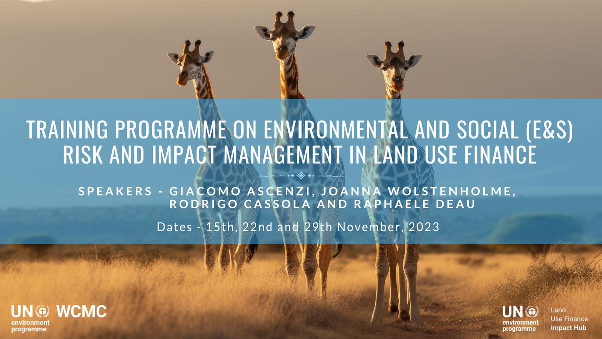 📌UNEP-WCMC and <a href="/UNEP/">UN Environment Programme</a> Climate Finance Unit are running 🆕 training modules on environmental and social risk and impact management in land use finance! 

Dates: 15, 22 and 29 November, 2023 

Register now!➡️ tinyurl.com/5n8e2476