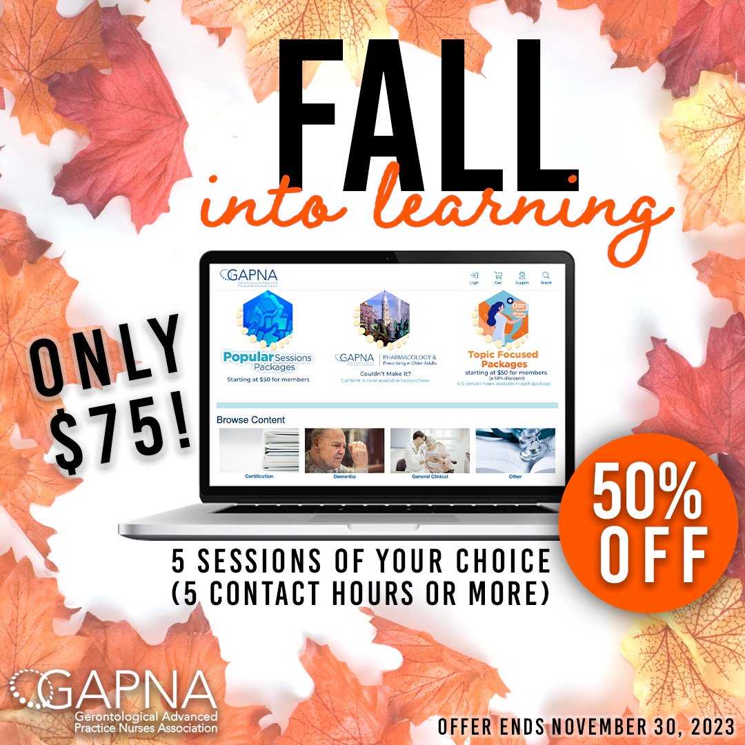 GAPNA_HQ's tweet photo. How does it work? Simply purchase this bundle, and then browse the GAPNA Online Library. Find a session you like and click the button that reads "Use Session Credit.β It's that easy! https://t.co/Q5GHV7Abnp
#FallIntoLearning #Gerontology #Nursing #NCPD https://t.co/bjAbXSIKCu