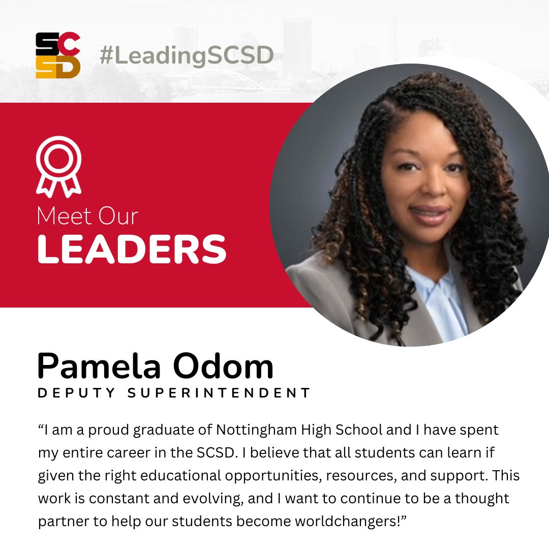 This year, we’re excited to share with you more about the passionate individuals who are #LeadingSCSD. Today, learn about Deputy Superintendent Pamela Odom! Ms. Odom has worked in the SCSD for 29 years – and is also #SCSDAlumni, having graduated from @NottinghamSCSD!