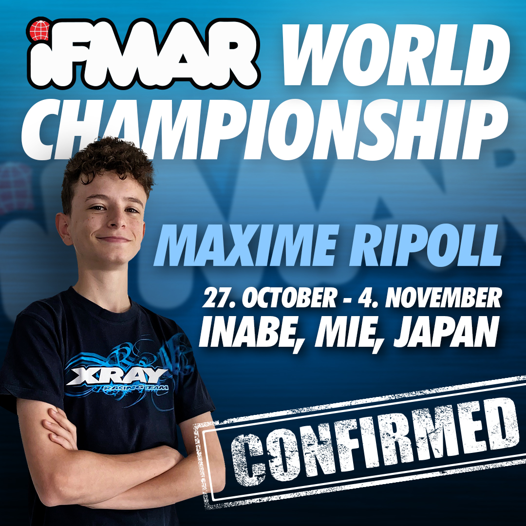 TeamXRAY's tweet photo. Maxime Ripoll RC Driver confirmed at IFMAR World Championship in Japan.
#XRAY #XRAYracing #RCcars https://t.co/MFMP31Fyko
