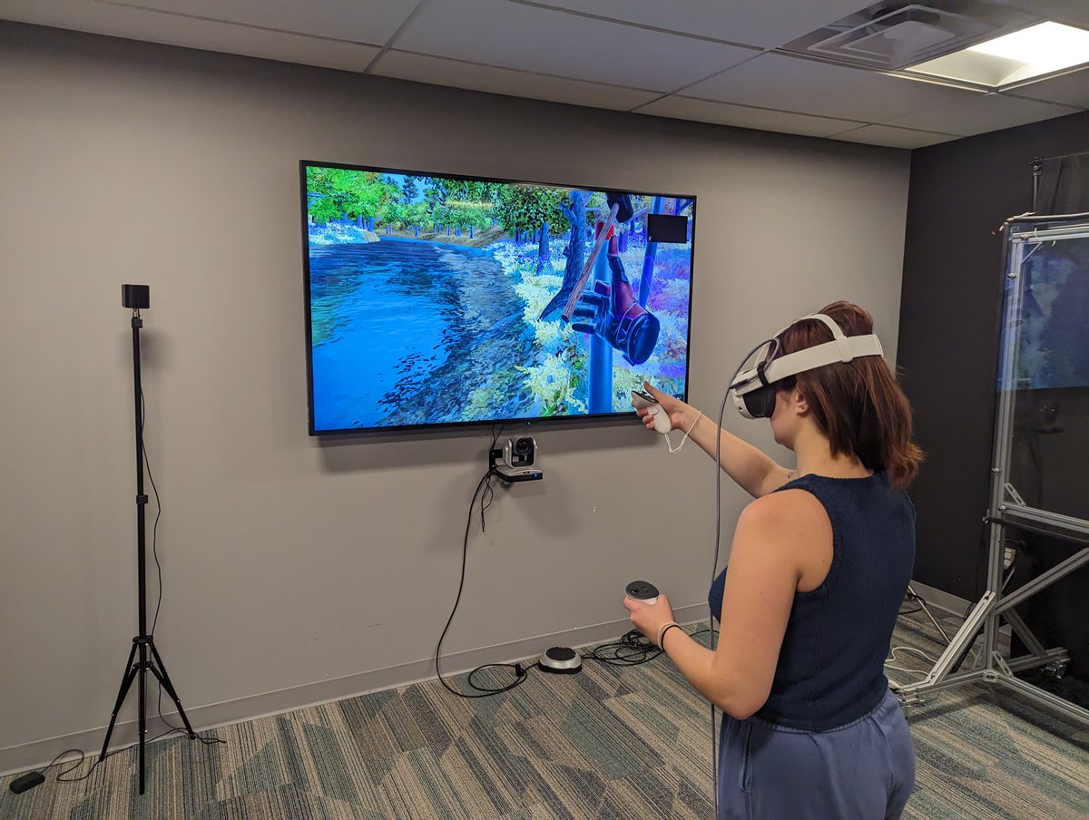 Virtual reality in Environmental Studies!  Students were immersed in a virtual river to practice field techniques. On this weekend's field trip they will put these skills to the test in a real river! #ENSC480