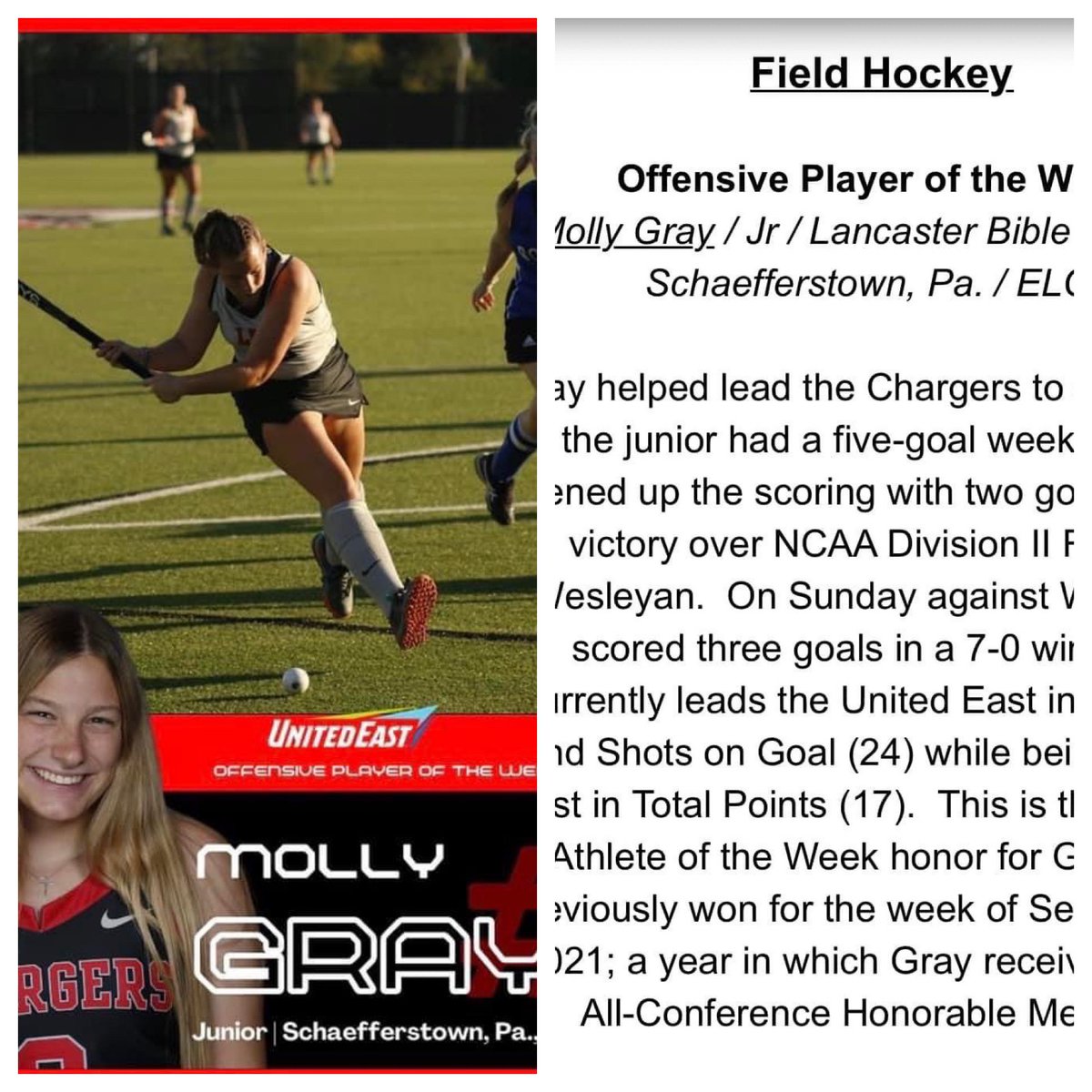 ELCO Athletics (@elcoathletics) on Twitter photo Congratulations to Raider alumni Molly Gray (field hockey) - named Athlete of the Week @ Lancaster Bible College! #ElcoExcellence #ElcoProud ππ΅π‘ <a href="/elcosd/">ELCO School District</a> <a href="/LebCoSports1/">LebCoSports.com</a> Congratulations to Raider alumni Molly Gray (field hockey) - named Athlete of the Week @ Lancaster Bible College! #ElcoExcellence #ElcoProud ππ΅π‘ <a href="/elcosd/">ELCO School District</a> <a href="/LebCoSports1/">LebCoSports.com</a>