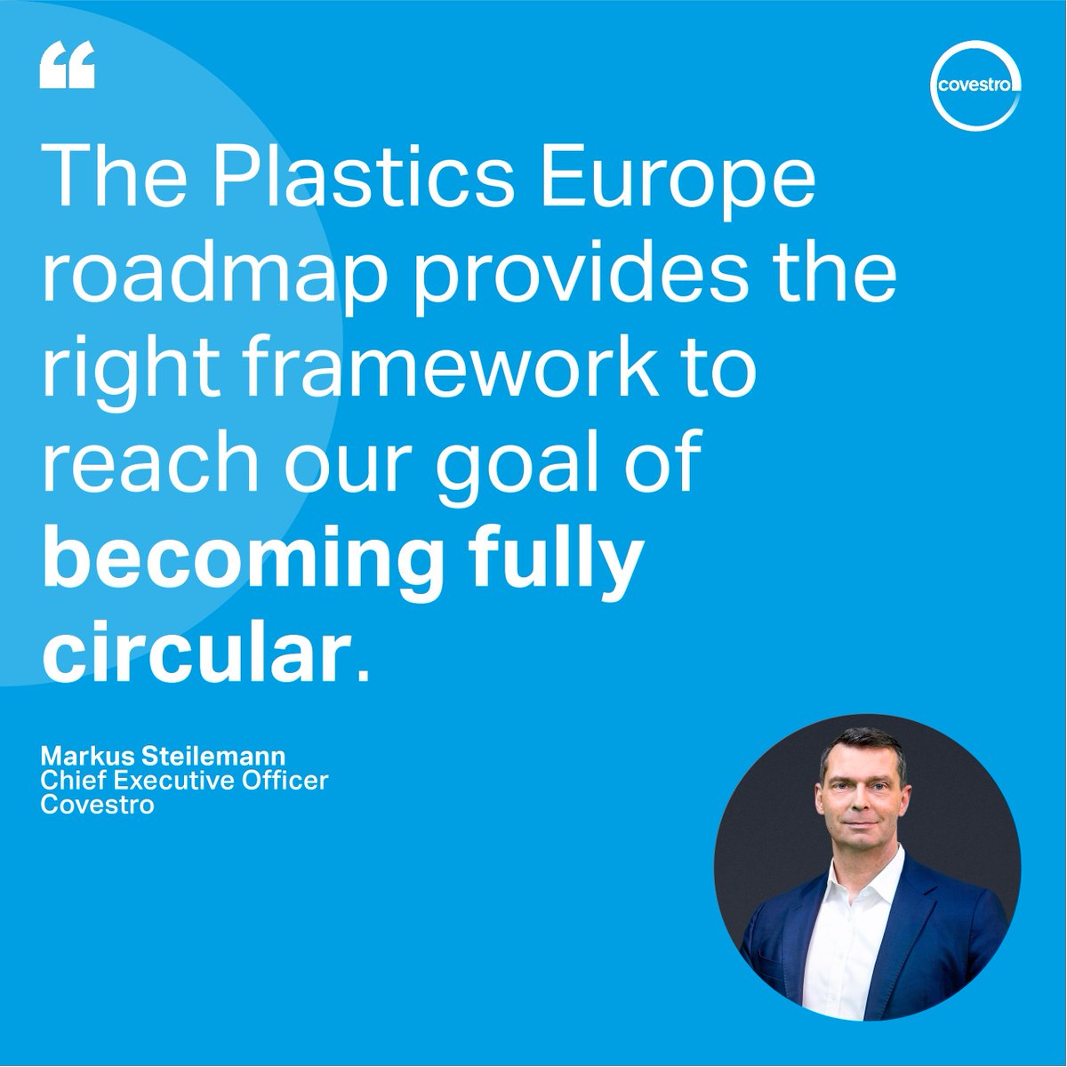 covestro's tweet image. To become #FullyCircular we need to drive innovation in the production of sustainable plastics. The #PlasticsTransitionRoadmap provides a clear path how to get there. Collaborative efforts build the cornerstone in realizing our vision. CEO @MSteilemann puts it in a nutshell. 👇
