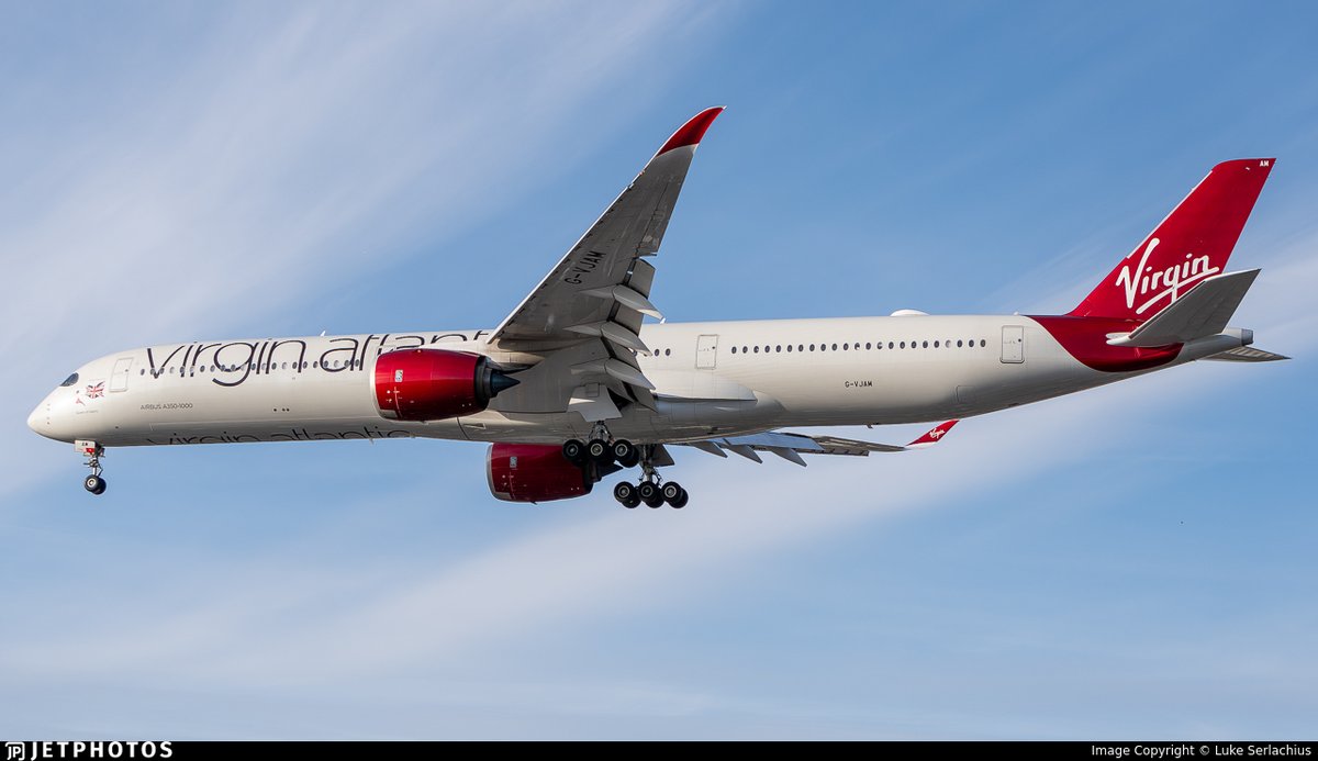 A Virgin Atlantic A350 landing in London. jetphotos.com/photo/11115951 © Luke Serlachius