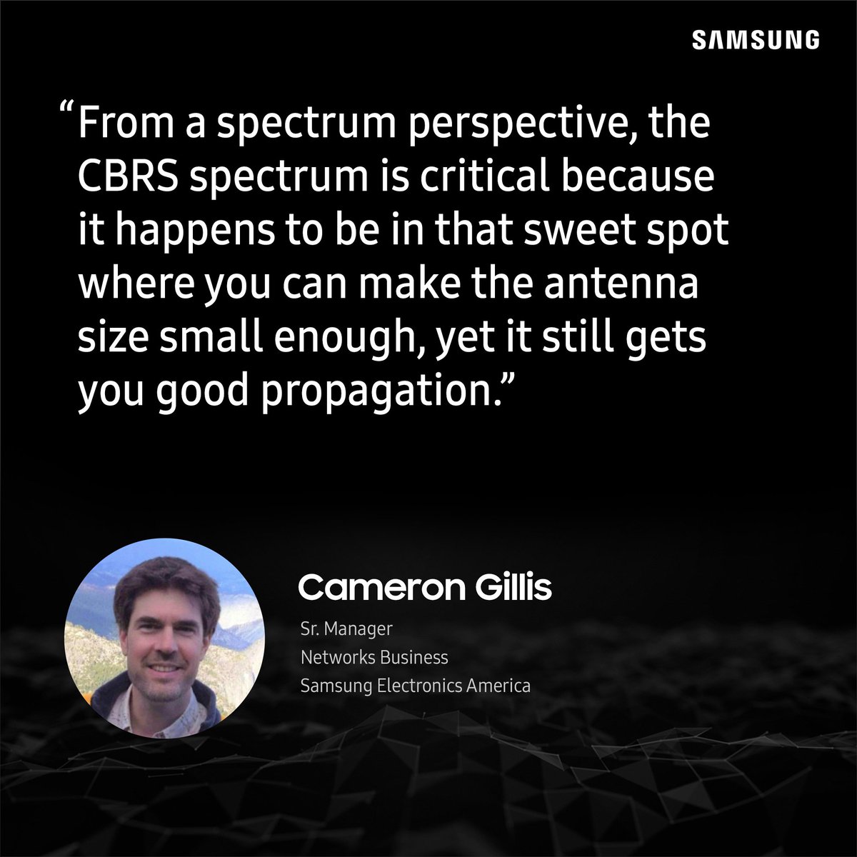 SamsungNetworks's tweet photo. .@Samsung's Cameron Gillis discusses with @Telecom_Ale the evolution of #5G small cells and how ecosystem partnerships with #MSOs can leverage existing infrastructure on the #CBRS spectrum, via @FierceWireless. https://t.co/RsfgRsAa0C https://t.co/mNGOQsEM0t