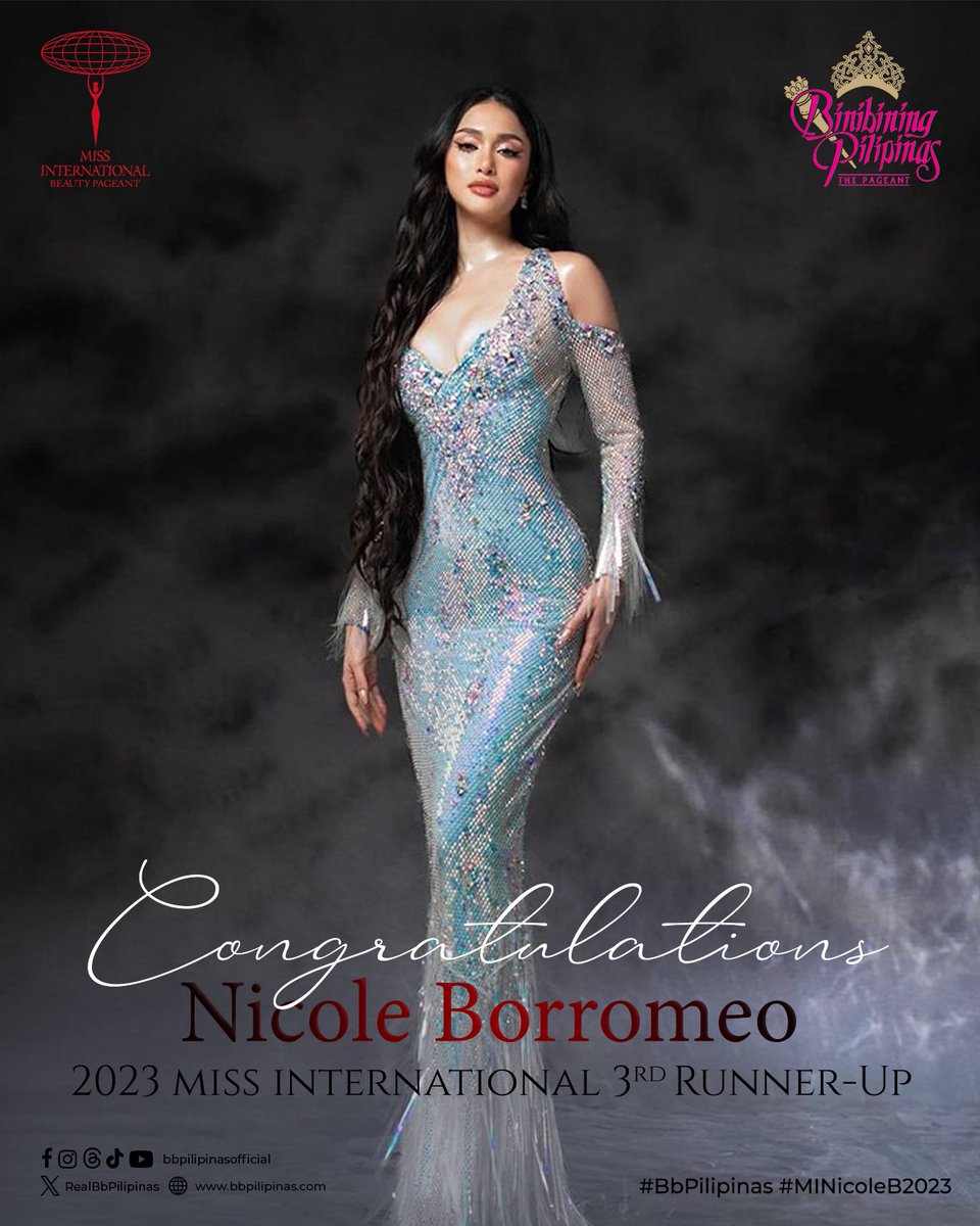 Congratulations on your 3rd Runner Up finish, Nicole Borromeo! We are very proud of you. 🇵🇭✨ #MINicoleB2023 #BinibiningPilipinas #BbPilipinas2023 #MissInternational2023 #MissInternational #MissInternationalOurTimeHasCome