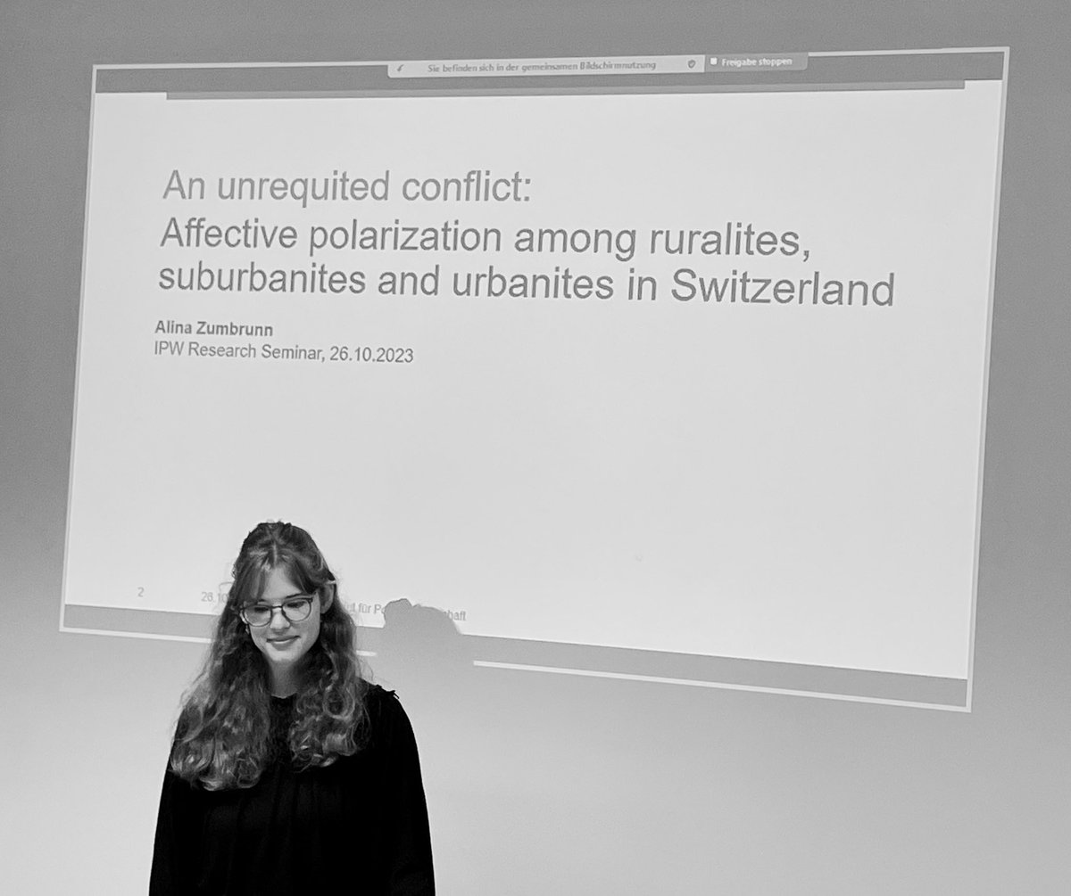 Affective polarization is a heavily researched topic in political science, with ongoing expansion. @AlinaZumbrunn examines new and original data to understand how affective polarization manifests among rural, suburban, and urban populations in Switzerland #IPWRS23
