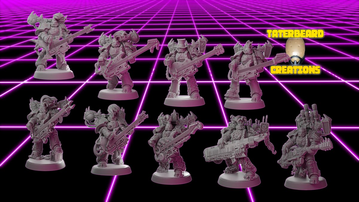 RealTaterbeard's tweet photo. That's all 9 Troopers for my Cult of Noise squad! Now just Heavy Weapons and Champs to go! #40k #3DPrint #3DPrinted40k #NoiseMarines #Taterbeard https://t.co/0NNRaFCkZA