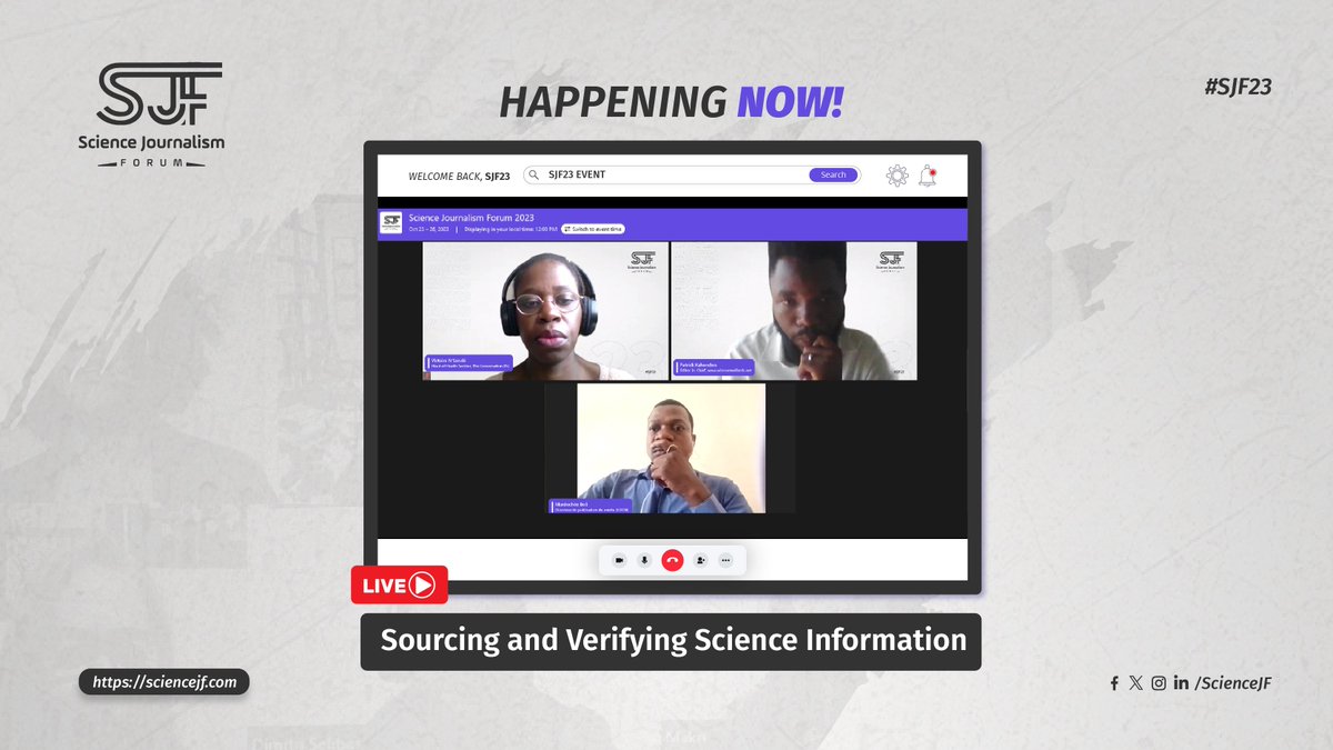 #French Panel Discussion on 'Sourcing and Verifying Science Information' is now underway, featuring the brilliant minds of @VictoireNsonde and @BoliMardochee, with @PatrickKahondwa moderating. Stay tuned for a deep dive into the world of reliable information! #SJF23' #sjf23…