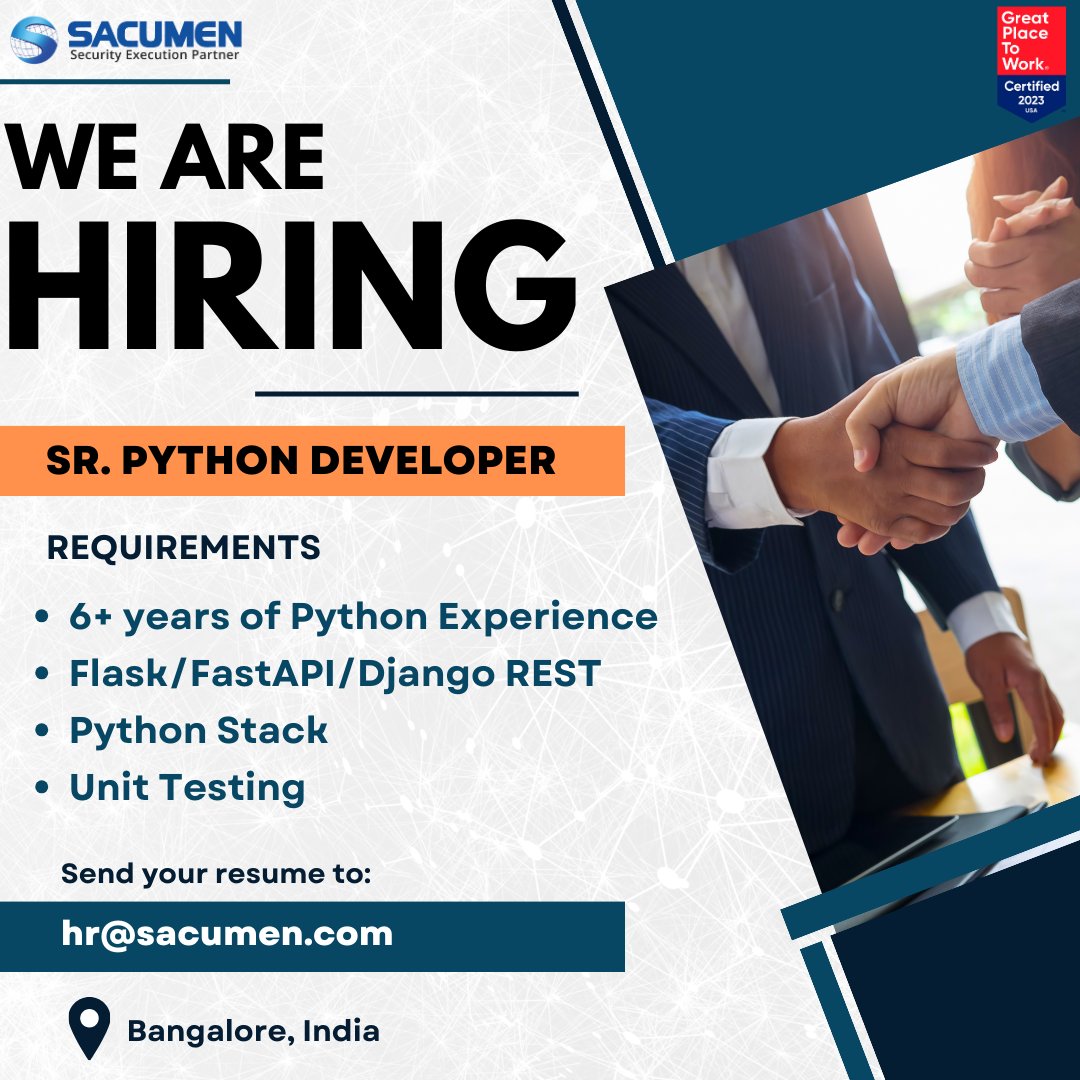 Sacumensecurity's tweet image. Join our team to build cutting-edge cybersecurity products and solutions, while propelling your career to new heights on the professional trajectory.

#hiring #applynow #srpythondeveloper #cybersecurity #projects #apply #hire #python #API #pythonfullstack #Pythondeveloper