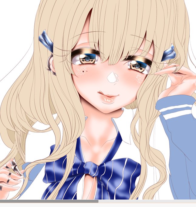 せっせこ
ついつい目を仕上げてモチベアップしてもうた😇
よく観察すると左手も指にアクセしてるんですね
しまった ここは追加せねば
明日は出勤なので今日はここまで 
夜の帳も落ちています 今宵も素敵な夜を🌃🌛💤
帰ったらnikkeの配信みたいところだけど後輩と最後の晩餐するので後で見よう 