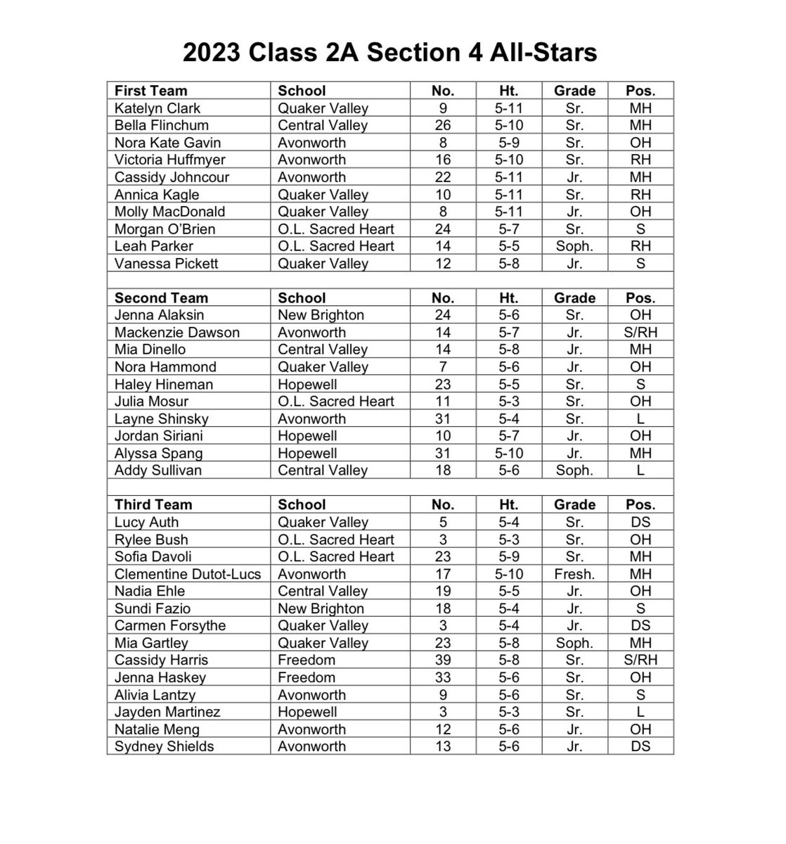 Girls’ Volleyball All-Stars!  And QV is well-represented!  Great job, ladies!!  👊👊👊