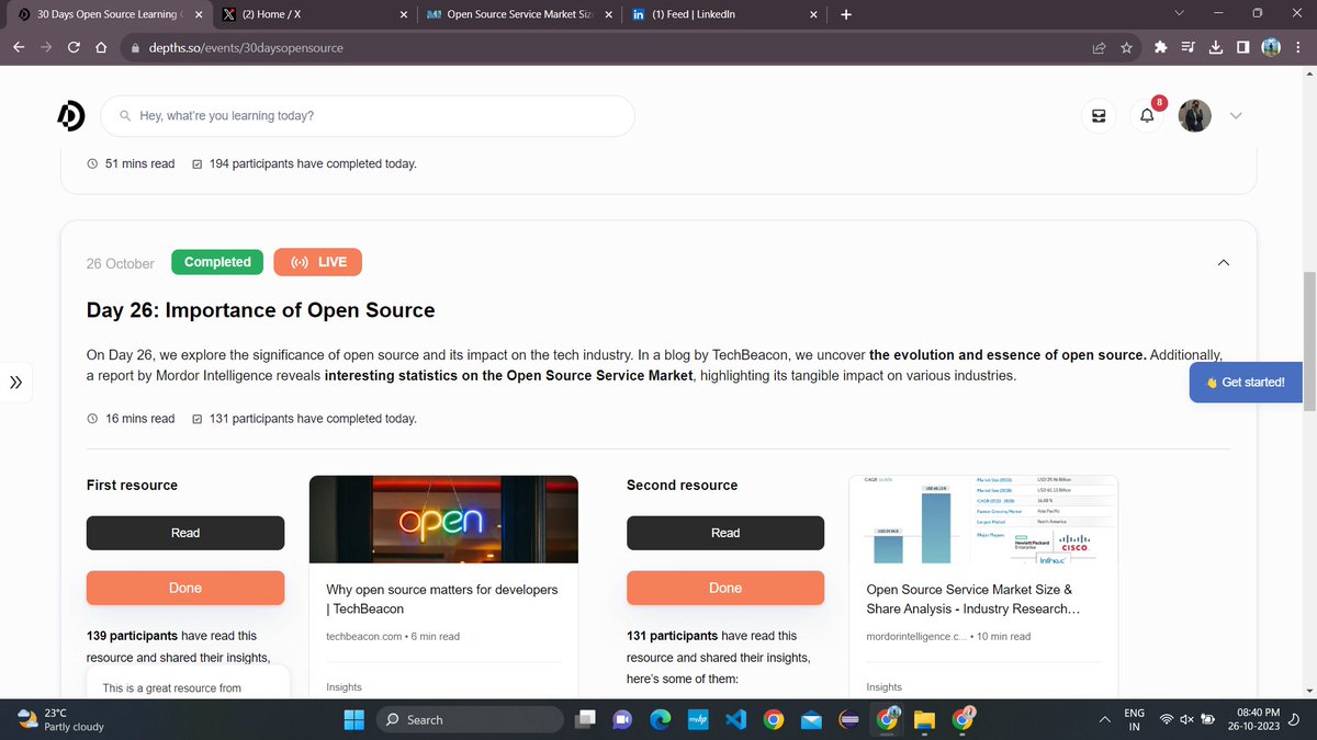 Komal_2002's tweet photo. I have finished Day 26: Importance of Open Source of the 30 Days Open Source Learning challenge! 🎉 
#30DaysOpenSource #Hacktoberfest https://t.co/ELVw1Mu1GP