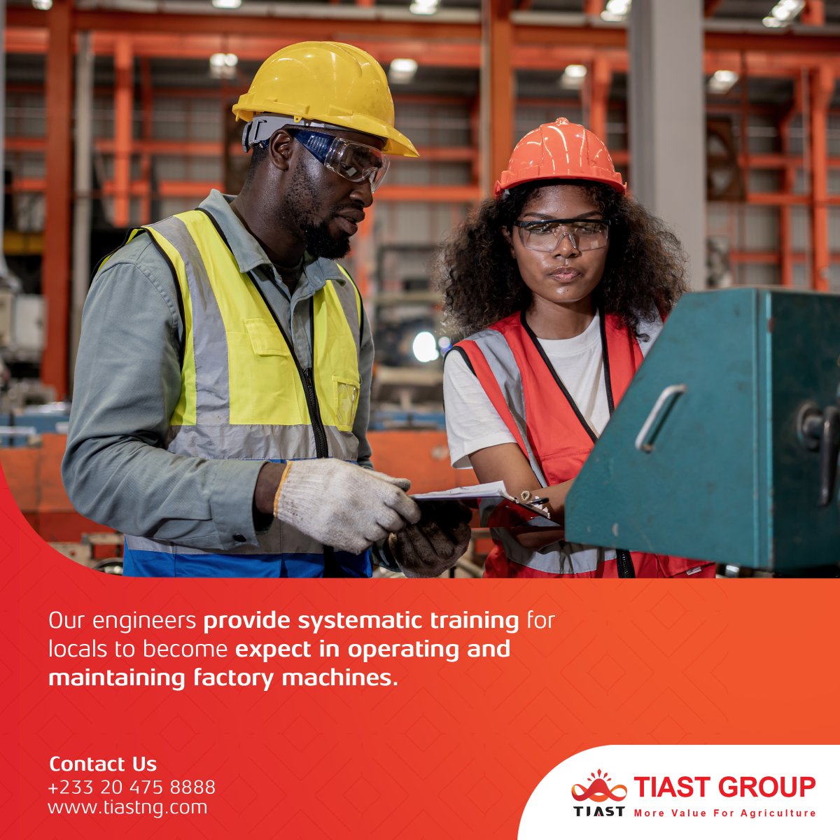 Empowering locals to become proficient in factory machine operations and maintenance

#EntrepreneurLife #FinancialSupport #FactoryDreams #tiastgroup #farm #support #service #explore #globalmarket #offtake #lnvestment #export #financialsupport