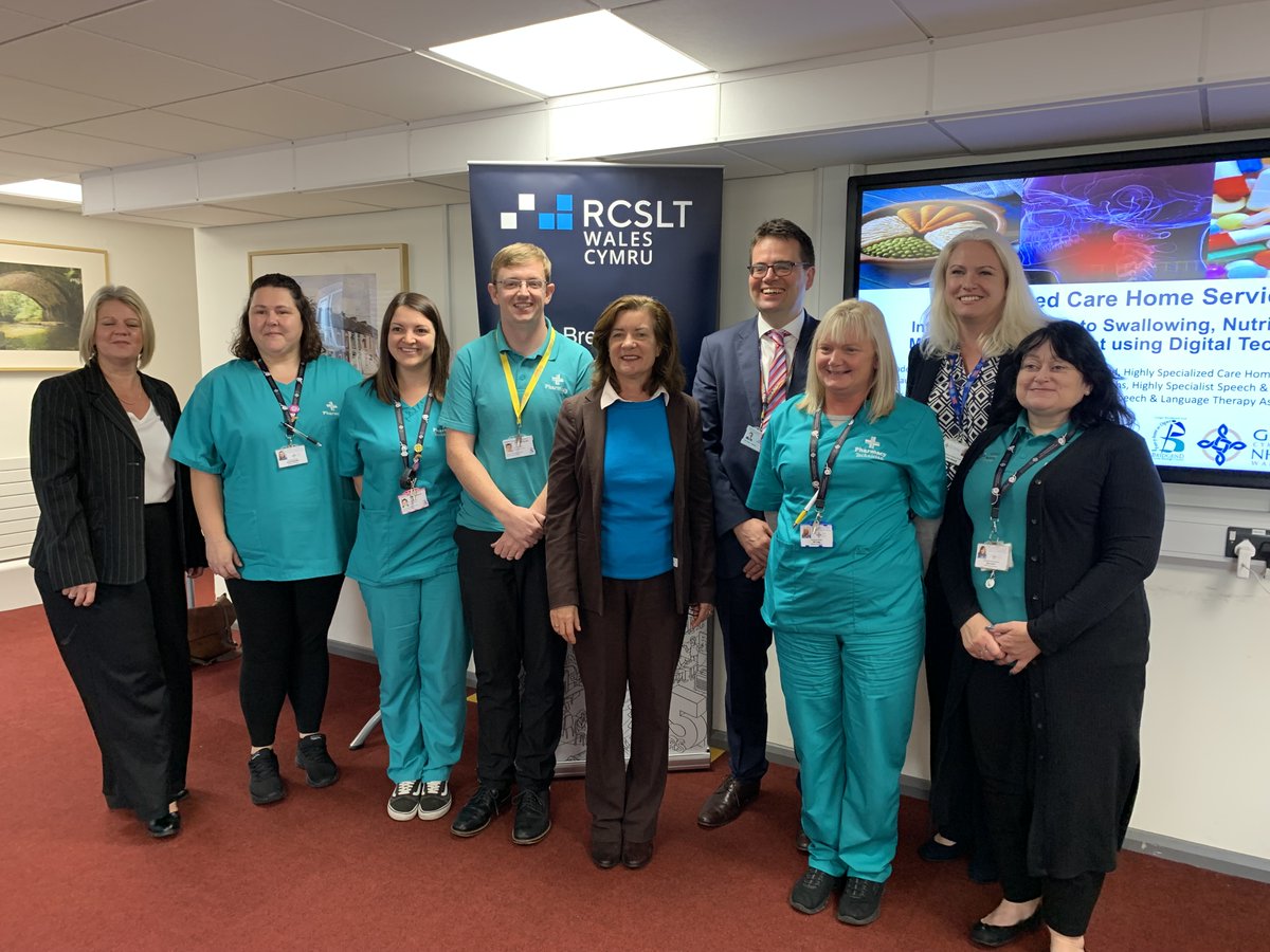 CwmTafMorgannwg's tweet photo. Eluned Morgan, Welsh Gov Minister for Health and Social Services, visited our multi-disciplinary team of speech and language therapists, dietitians and pharmacists in Bridgend today. She was there to find out about a project which is helping care home residents to receive care. https://t.co/l3zfhkqgb6
