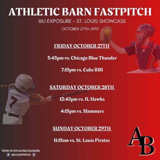 GraceRisinger14's tweet photo. Here’s my schedule for St. Louis Showcase 2 this weekend. So excited! @ABFastpitch @GBNsoftball https://t.co/czm8XJWtO5