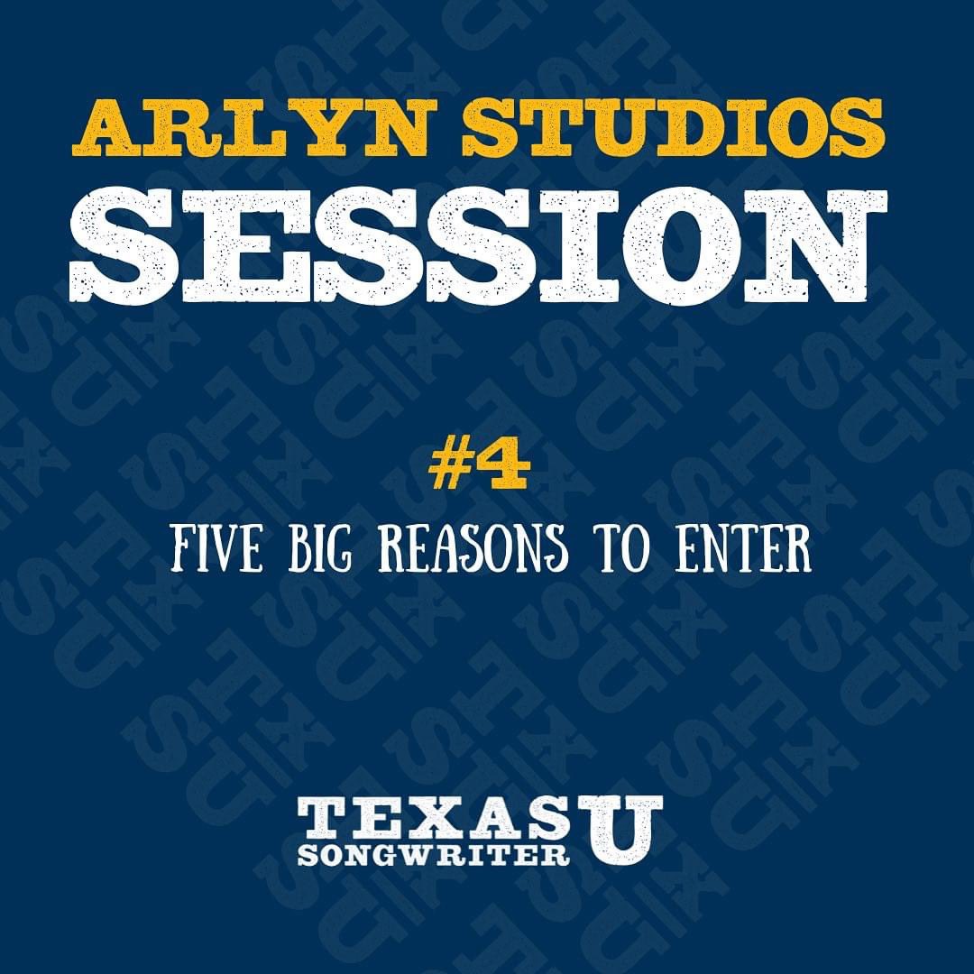 TxSongwriterU's tweet photo. One songwriting winner (from our 8 finalists) will also earn a studio day at Austin's famed Arlyn Studios (travel not paid).  Submit 2 songs by Nov 5. 8 of you will be invited in. Songwriters can sign up by visiting https://t.co/BeNUmET7AI. https://t.co/gbUaL3zLUZ