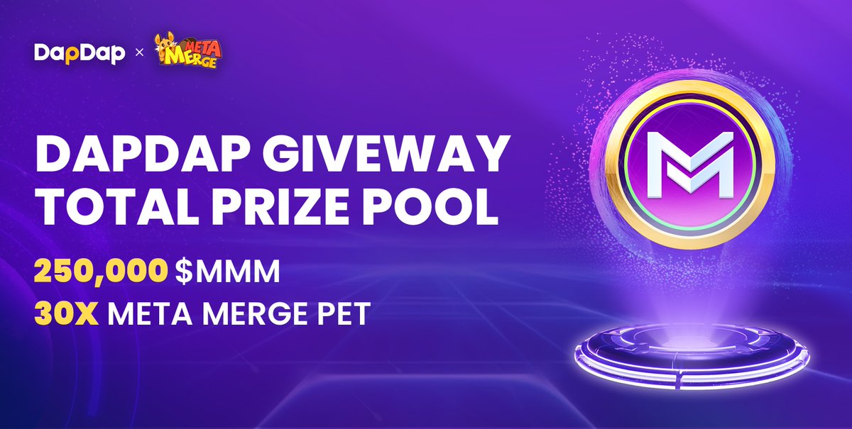 🎮 Get ready for gaming excitement! DapDap and @MetaMerge_xyz are teaming up for a spectacular giveaway event with incredible rewards. Are you up for the challenge? 🏆 Prizes: Compete for a chance to win a jaw-dropping 250,000 $MMM and get your hands on 30x Meta Merge Pets! 🐾…