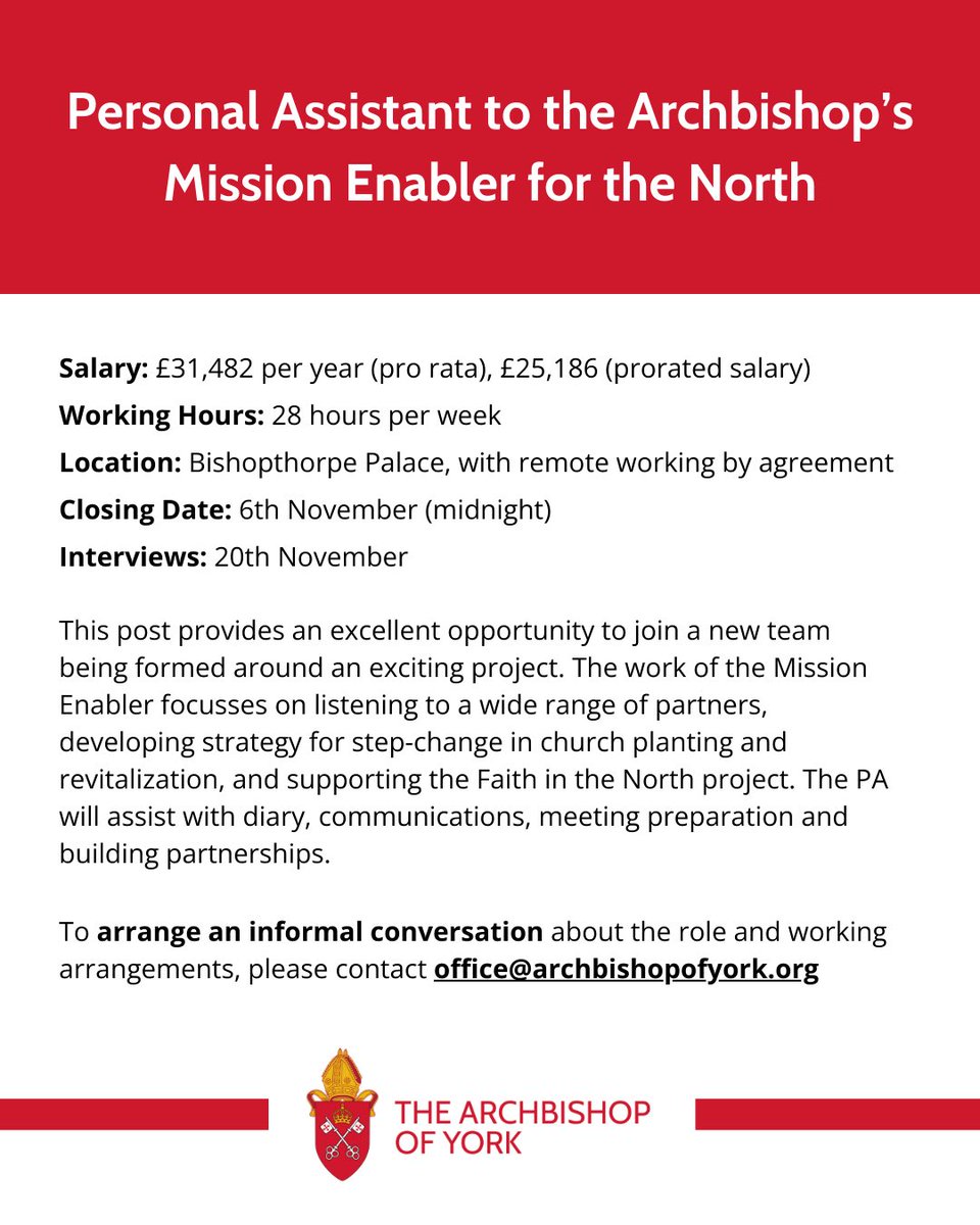 I’m looking for a colleague! Do you know anyone who could be a PA for the work of enabling church planting across the North? Details below, applications by 6th November. Please fwd/share.
