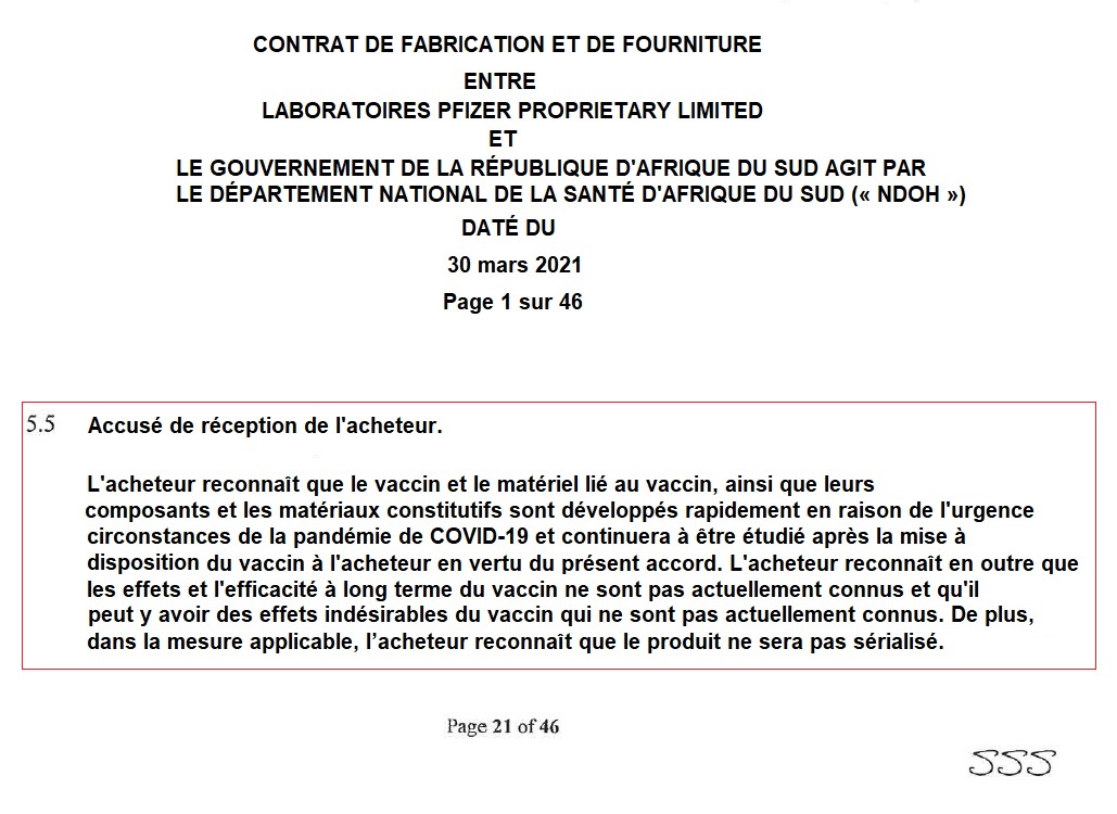 Une fuite du contrat entre le gouvernement sud-africain 🇿🇦 et les laboratoires Pfizer. Des clauses surprenantes, en particulier la 5.5. tinyurl.com/7ffmwjmk

▶️ Où est le caractère d’urgence, lorsque le taux de survie est de 99,8% ? tinyurl.com/5n86fhwr