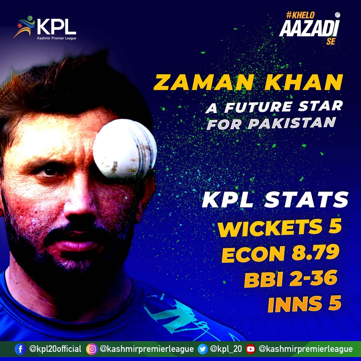 kpl_20's tweet photo. Zaman Khan is in the travelling reserves of the ICC Cricket World Cup Pakistan squad. Can the boy from Rawalakot Hawks contribute in this world cup??
#KheloAzaadiSe #KPL #kplseason3 https://t.co/U5tI2Q5ICr
