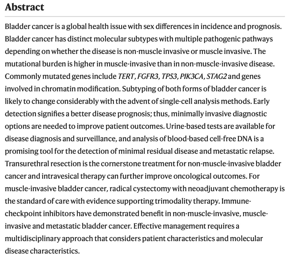 Hot off the press @DiseasePrimers on Bladder Cancer! What a great honour to publish this paper with a prestigious panel @LDyrskjot @MattGalsky @Dan_Theodorescu #DonnaHansel #JasonEfstathiou #MargaretKnowles Link: nature.com/articles/s4157…