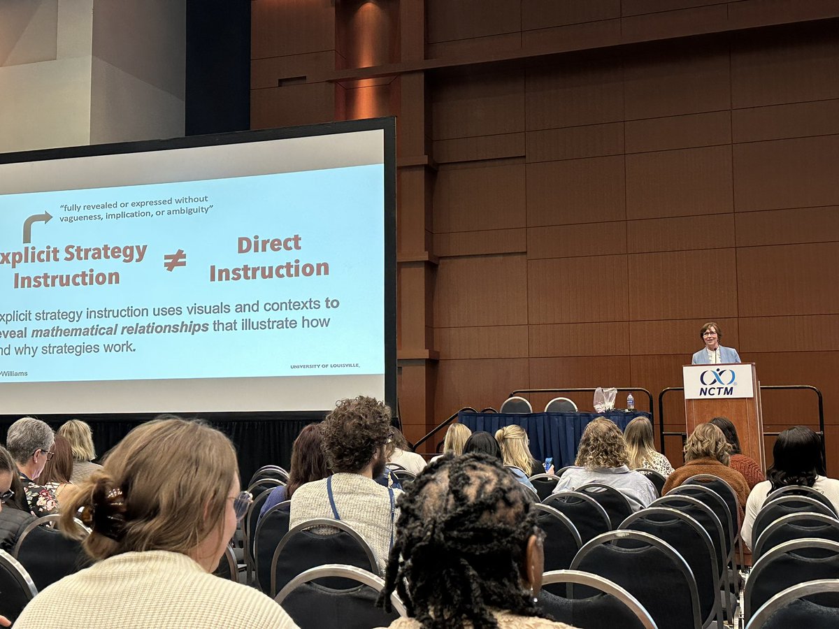 “Explicit strategy instruction uses visuals and contexts to reveal mathematical relationships that illustrate how and why the strategies work.” @JBayWilliams #NCTMDC23