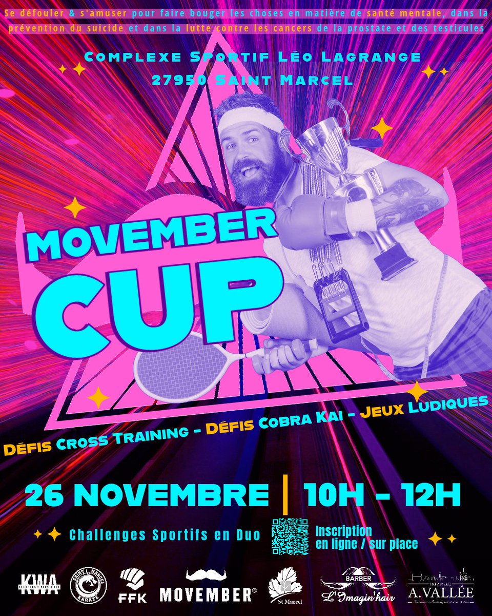 Quelle équipe remportera la 2e édition de la "Movember Cup"?
Circuit de Challenges Sportifs &amp; Jeux Ludiques ouverts à toutes/tous et à effectuer en duo au profit de la fondation <a href="/MovemberFRA/">Movember France</a>
Retrouvez dans ce lien toutes les infos pratiques bit.ly/MovemberCup2023 #TheMoIsCalling