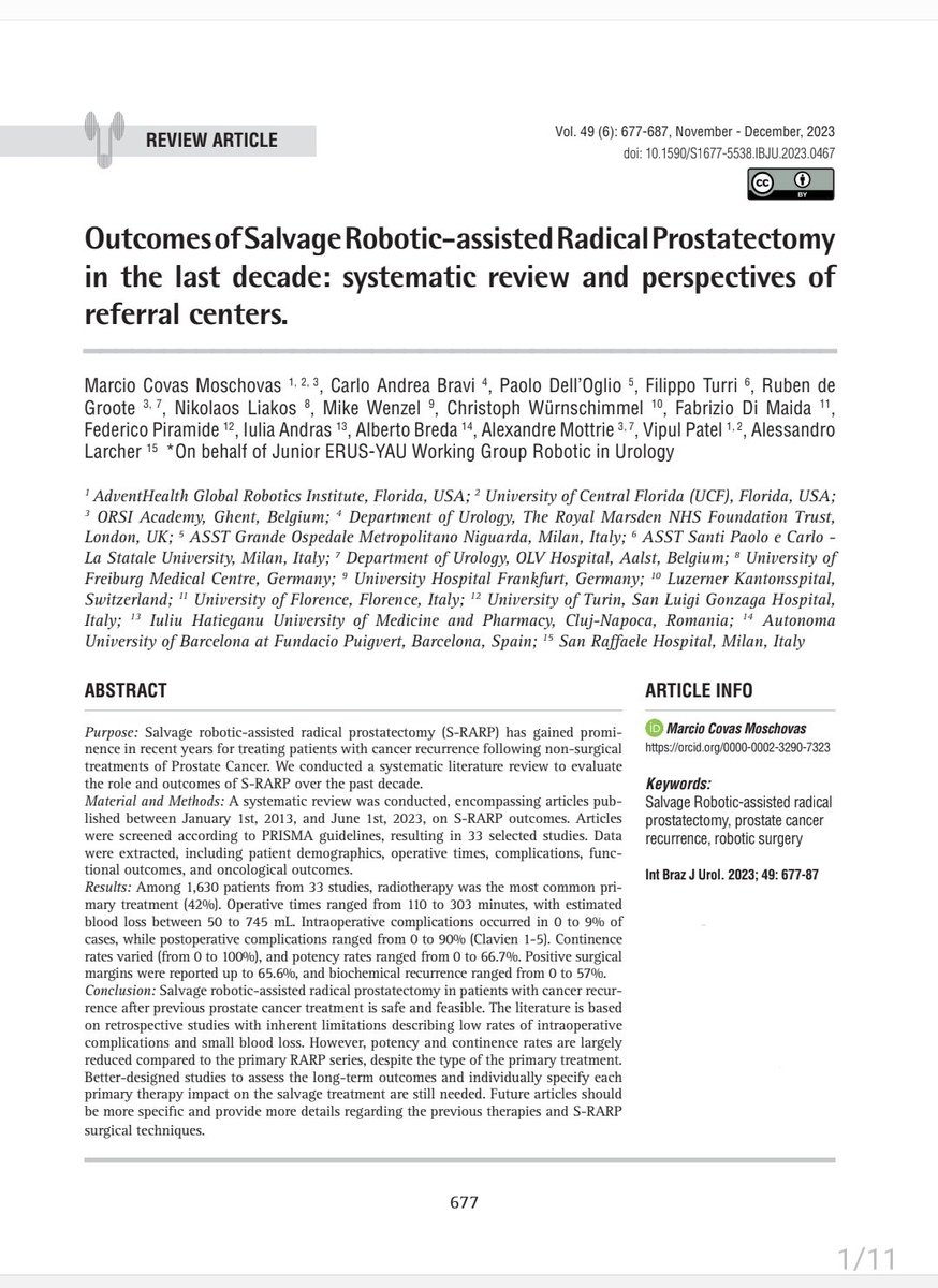 In this study, our group evaluated the last ten years of outcomes of Salvage Robotic-assisted Radical Prostatectomy after treatments with Ablation and Radiation.

If Robotic-assisted Salvage Radical Prostatectomy is part of your routine, check it out!