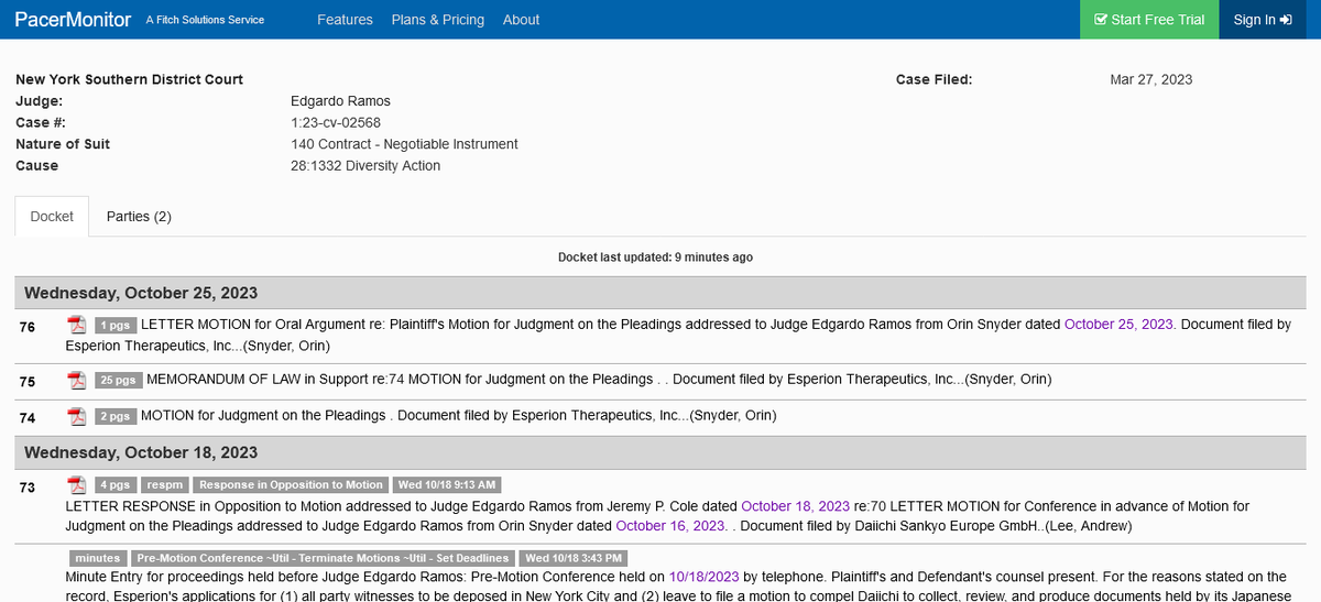 Brinkswealth10's tweet photo. $ESPR October 25th Esperion legal team submit the contract FACTS on $300 million milestone agreement. They will get paid, the language is VERY clear. Judge will rule in 20 days. 25% short. #shortsqueeze  #wallstreetbets   https://t.co/JNzlDGeRRG https://t.co/3oSBCwvnOy