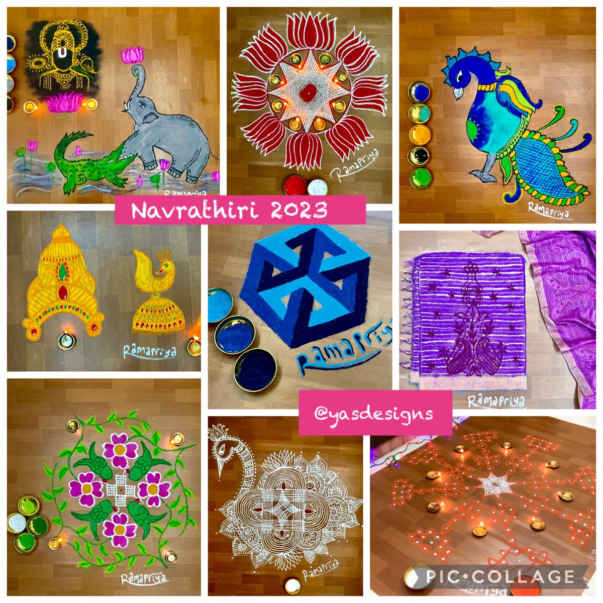 9 days of Navrathiri festival & drawing #kolams. It made me wonder “Am I able to draw a kolam because I am joyful or does drawing kolam makes me joyful? What happens during this creative process that makes me want to do this even if I have to let go of my creation the next day?