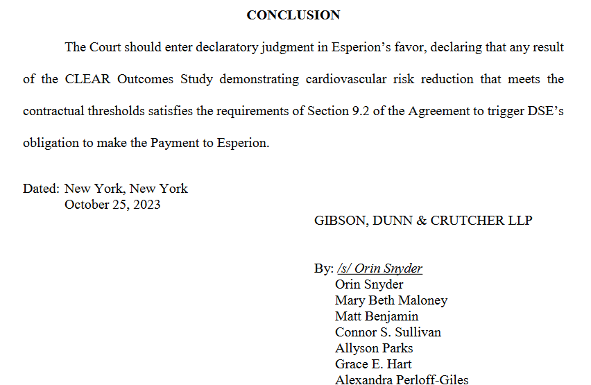 Brinkswealth10's tweet photo. $ESPR October 25th Esperion legal team submit the contract FACTS on $300 million milestone agreement. They will get paid, the language is VERY clear. Judge will rule in 20 days. 25% short. #shortsqueeze  #wallstreetbets   https://t.co/JNzlDGeRRG https://t.co/3oSBCwvnOy