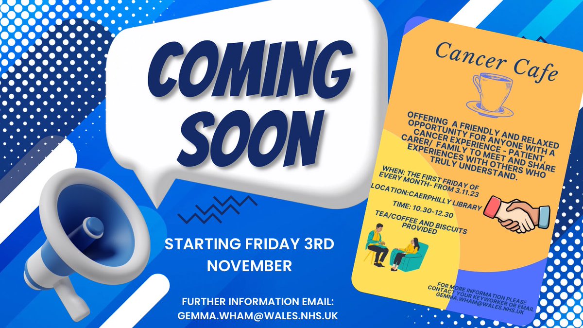 Sian Lewis (@slewisrd) on Twitter photo A brand new cancer cafe is heading to Caerphilly <a href="/AneurinBevanUHB/">Aneurin Bevan University Health Board</a> ๐๐ปOur cancer cafes are the perfect place to relax, unwind and connect with others if youโve been affected by cancer๐๐
When: Friday 3rd Nov
Where: Caerphilly Library
When: 10:30am
#cancersupport A brand new cancer cafe is heading to Caerphilly <a href="/AneurinBevanUHB/">Aneurin Bevan University Health Board</a> ๐๐ปOur cancer cafes are the perfect place to relax, unwind and connect with others if youโve been affected by cancer๐๐
When: Friday 3rd Nov
Where: Caerphilly Library
When: 10:30am
#cancersupport