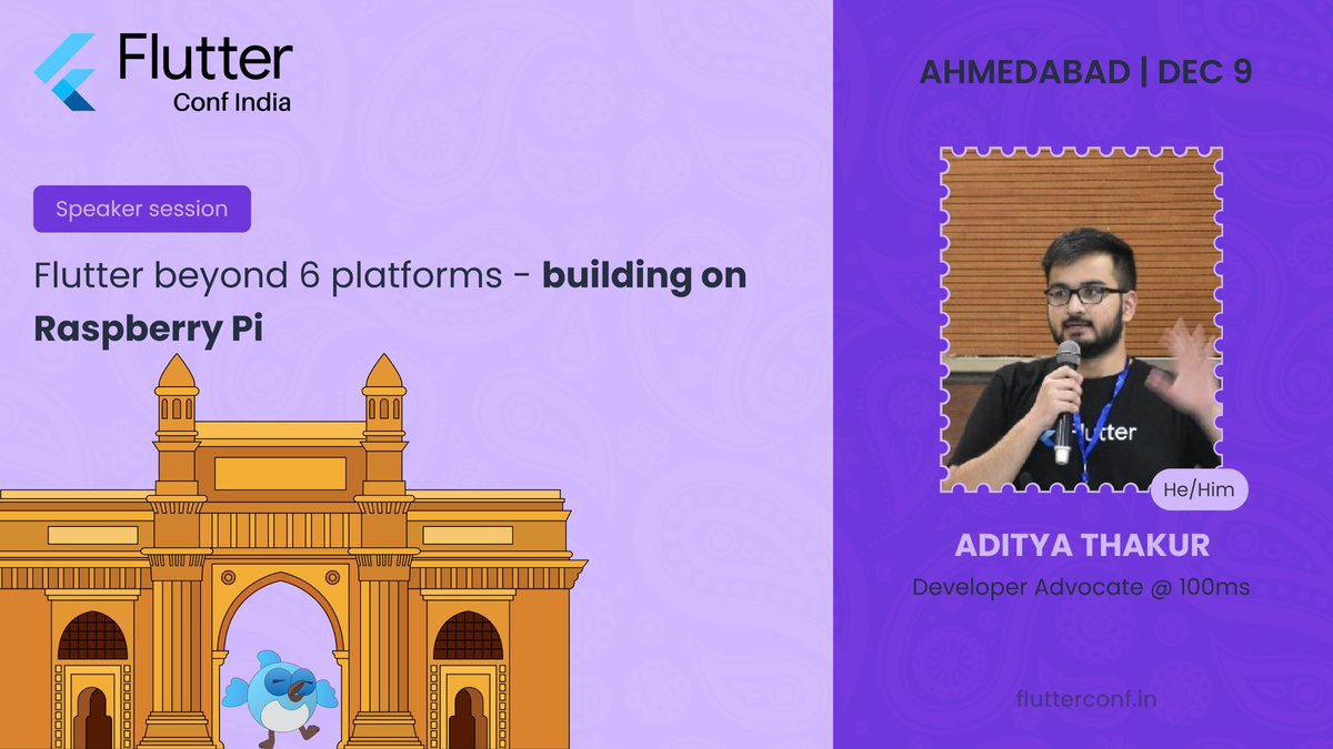 Next, we will have <a href="/adityathakurxd/">Aditya Thakur</a>, Developer Advocate <a href="/100mslive/">100ms</a> 🤩

He will be showing us the power of #Flutter and how we can use it with Raspberry Pi 🤩🎉

Seems interesting? Grab your tickets now from flutterconf.in/tickets before they are sold out 🥳

#FlutterConfIndia2023