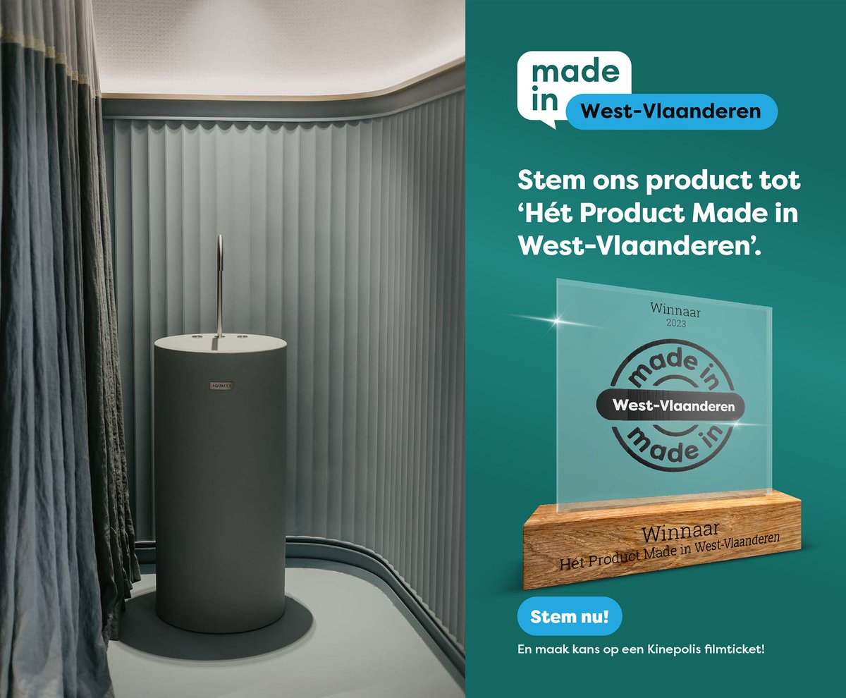 aqualex_com's tweet photo. Stem onze duurzame waterzuil AQUALEX Circulo tot 'Hét Product Made in West-Vlaanderen'. Stemmen: https://t.co/H5NEeGEWod https://t.co/b5SUsHvlYN