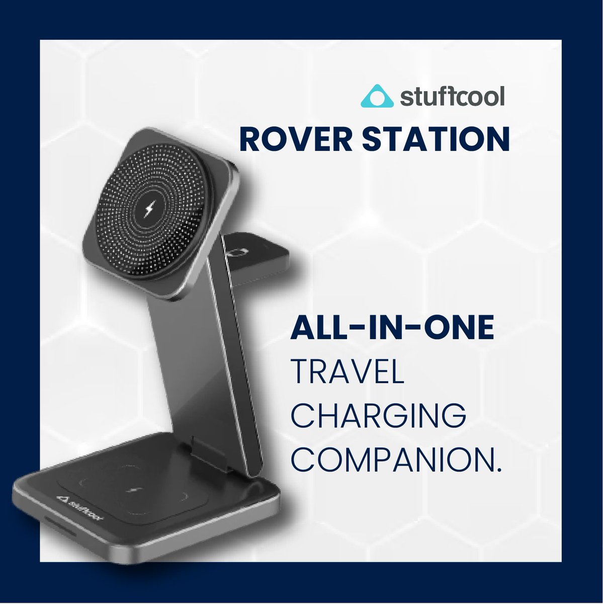 Stuffcool's tweet image. No need to pack three separate chargers for your devices. Just add in our ultimate travel charging companion - the Rover Station and neatly charge your iPhone, AirPods, and Apple Watch, all in one minimalist kit.

Get yours here: rb.gy/e6kv8

#stuffcool