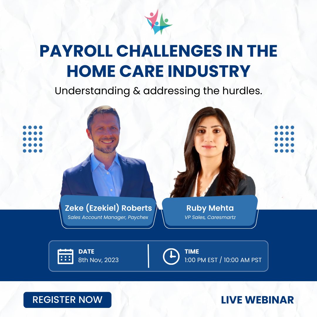 CareSmartz360's tweet photo. Join us for an exclusive Webinar with Paychex's Payroll Expert, Zeke Roberts. 

When: [8th Nov 2023 | 1:00 PM EST / 10:00 AM PST] Where: Online - Register now! https://t.co/LESSPs2EH5

#HomeCareWebinar #PayrollChallenges #HomeCareExperts #SeniorCare #CareSmartz360 https://t.co/5owjh6AAHv
