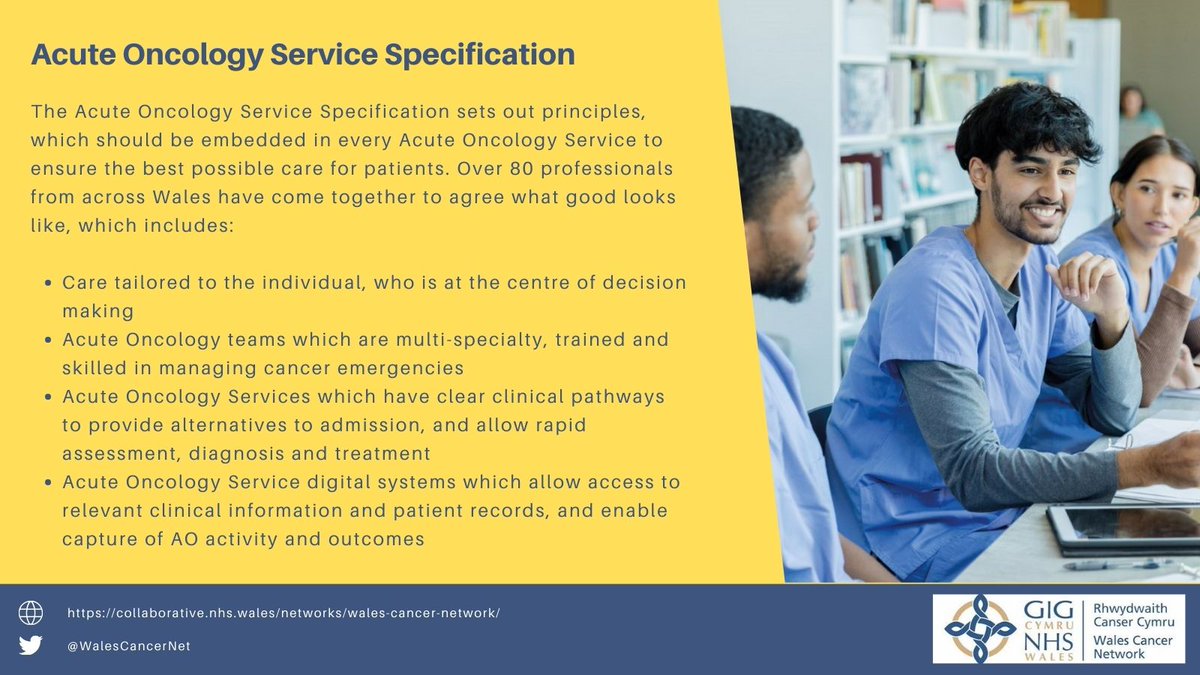 WalesCancerNet's tweet photo. @WalesCancerNet will shortly publish the first Acute Oncology Service Specification for Wales, to set care standards for all emergency cancer patients in Wales #AOSAwarenessWeek https://t.co/LPVlp6c9Yy