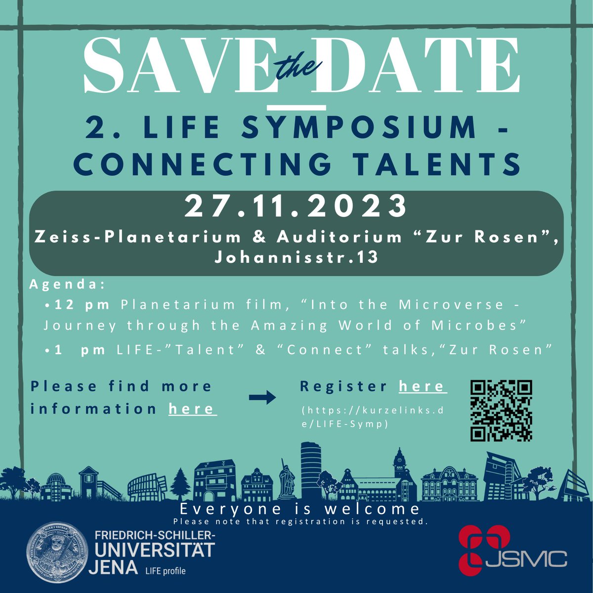 Time for interdisciplinary #LIFEScience CONNECTions! 🦠🌏🍀🔬🧪🩺 The LIFE profile offers funds, the LIFE-'Connect' and 'Talent' funds. Visit the 2nd LIFE Symposium and get to know the interdisciplinary applicants of these funds. uni-jena.de/2nd-life-sympo… @UniJena @uniklinik_jena