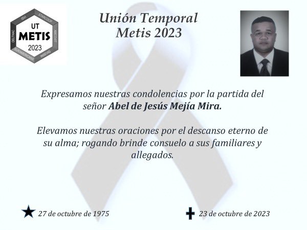 Lamentamos el fallecimiento del escolta y directivo sindical Abel de Jesús Mejia Mira Q.E.P.D. En el municipio de Apartado, nuestra solidaridad y oraciones por su eterno descanso.