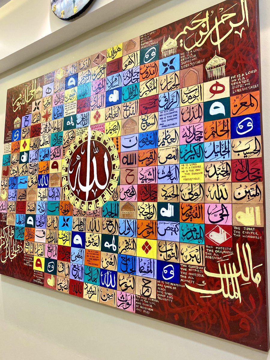 HumairaMirza7's tweet photo. Customise 99 Names of Allah as per client���s order.Completely handmade❤️
Size is 4*3 feet. 
One of my biggest Art❤️
Dm for enquiries and customisation. https://t.co/sYymIqweex